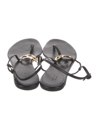 Gucci Interlocking G Logo Leather T-Strap Sandals