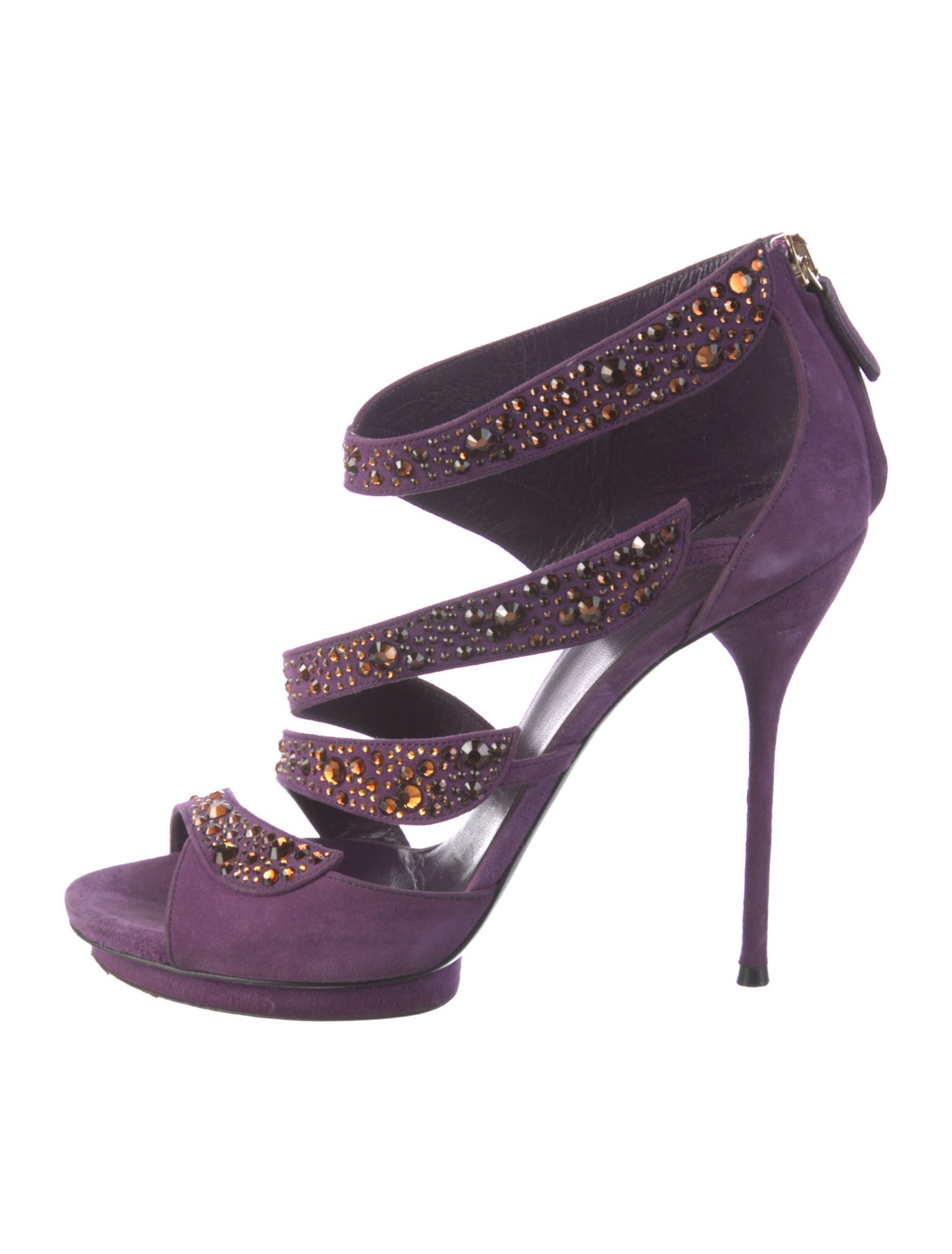 Gucci Suede Crystal Embellishments Sandals