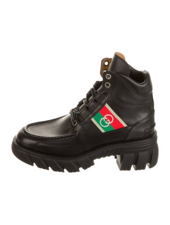 Gucci Web Accent Leather Combat Boots