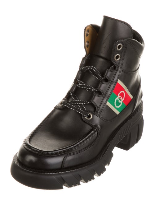 Gucci Web Accent Leather Combat Boots