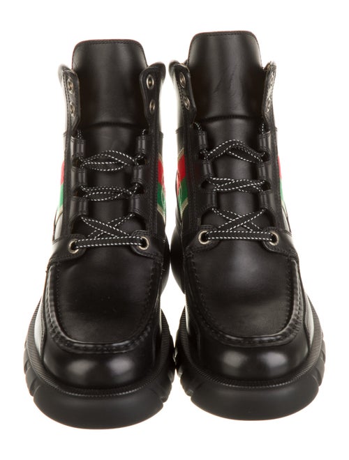 Gucci Web Accent Leather Combat Boots