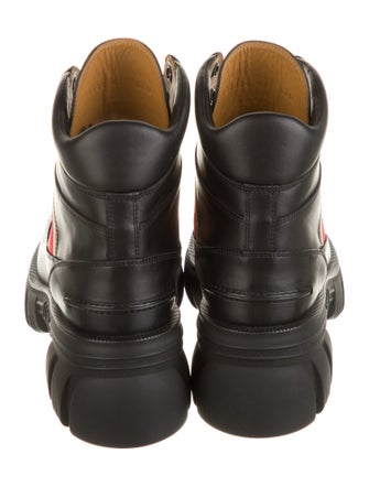 Gucci Web Accent Leather Combat Boots
