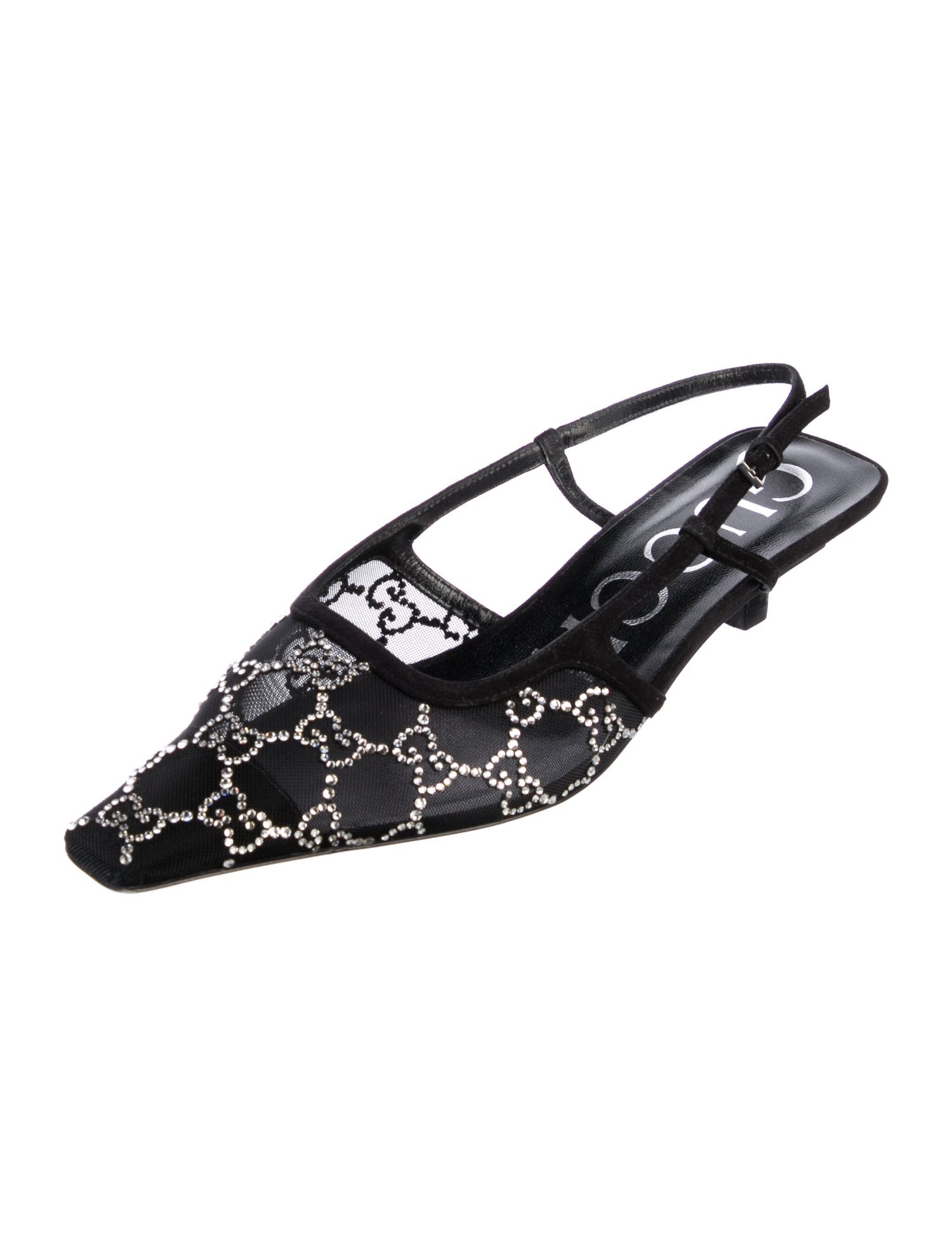 Gucci Mesh Crystal Embellishments Slingback Pumps