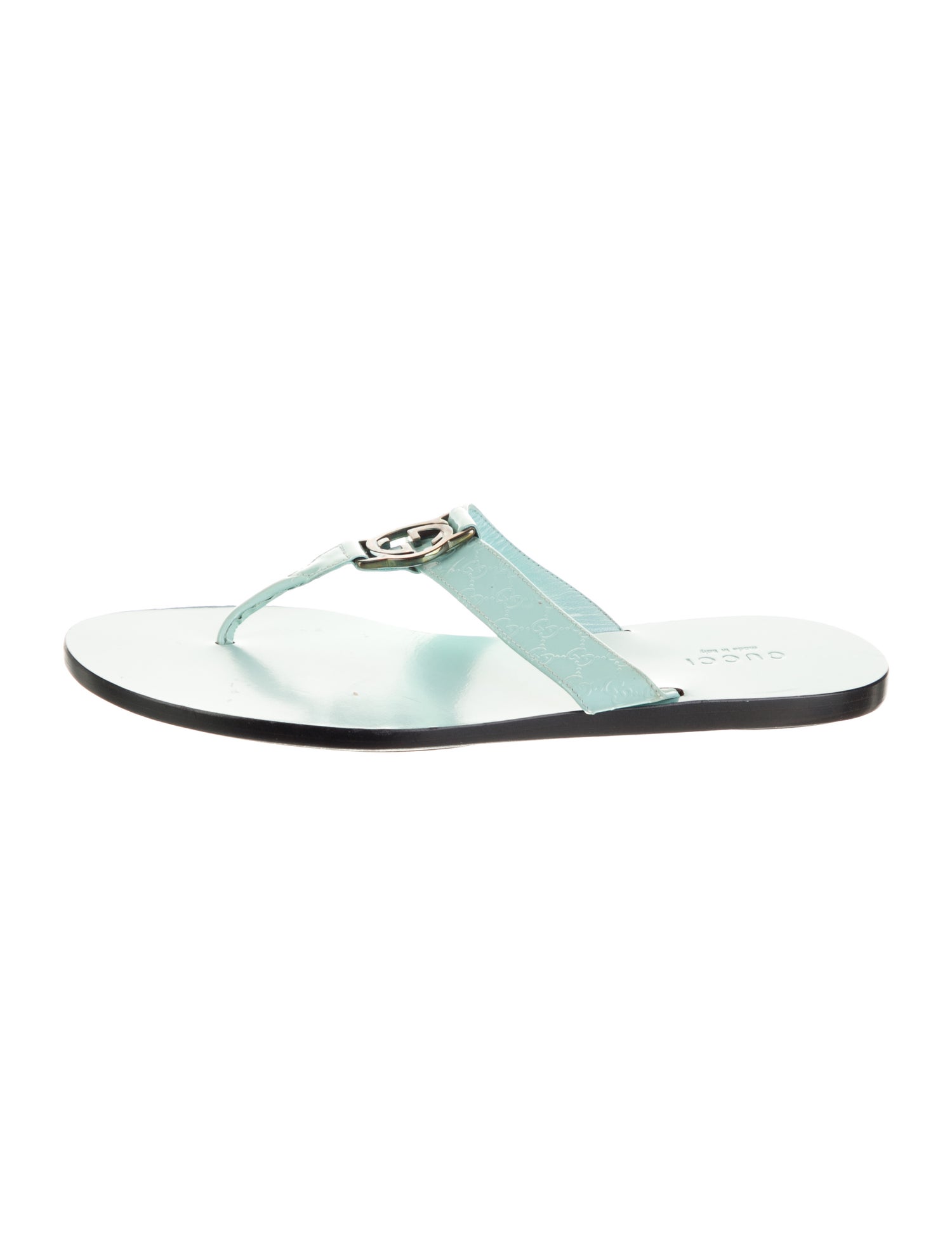 Gucci GG Logo Patent Leather Flip Flops
