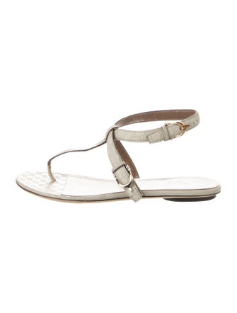 Gucci Microguccissima Pattern Leather T-Strap Sandals