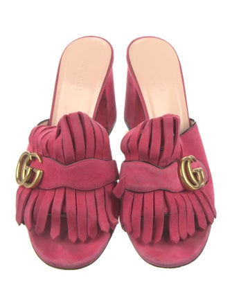 Gucci Double G Logo Suede Slides