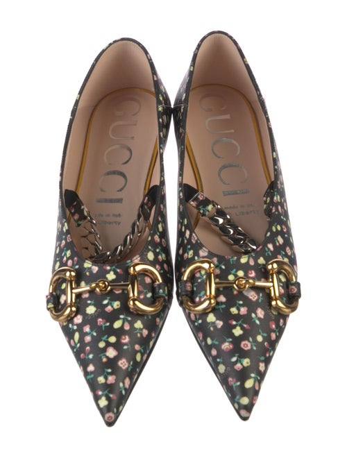 Gucci Floral Print Chain-Link Accents Mary Jane Flats
