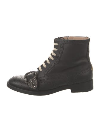 Gucci Bee Accent Leather Combat Boots