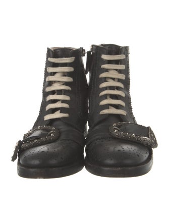 Gucci Bee Accent Leather Combat Boots