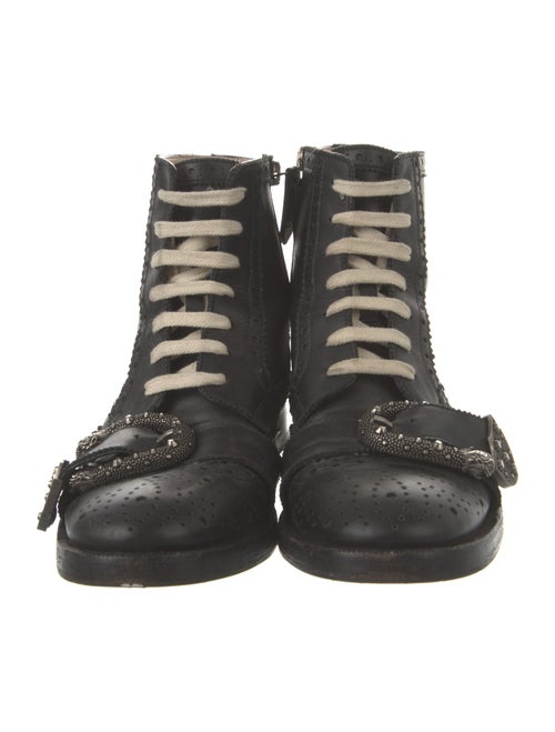 Gucci Bee Accent Leather Combat Boots