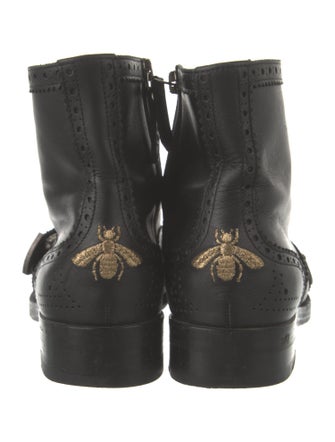 Gucci Bee Accent Leather Combat Boots
