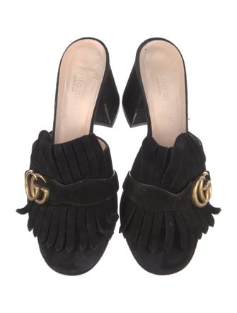 Gucci Double G Logo Suede Slides