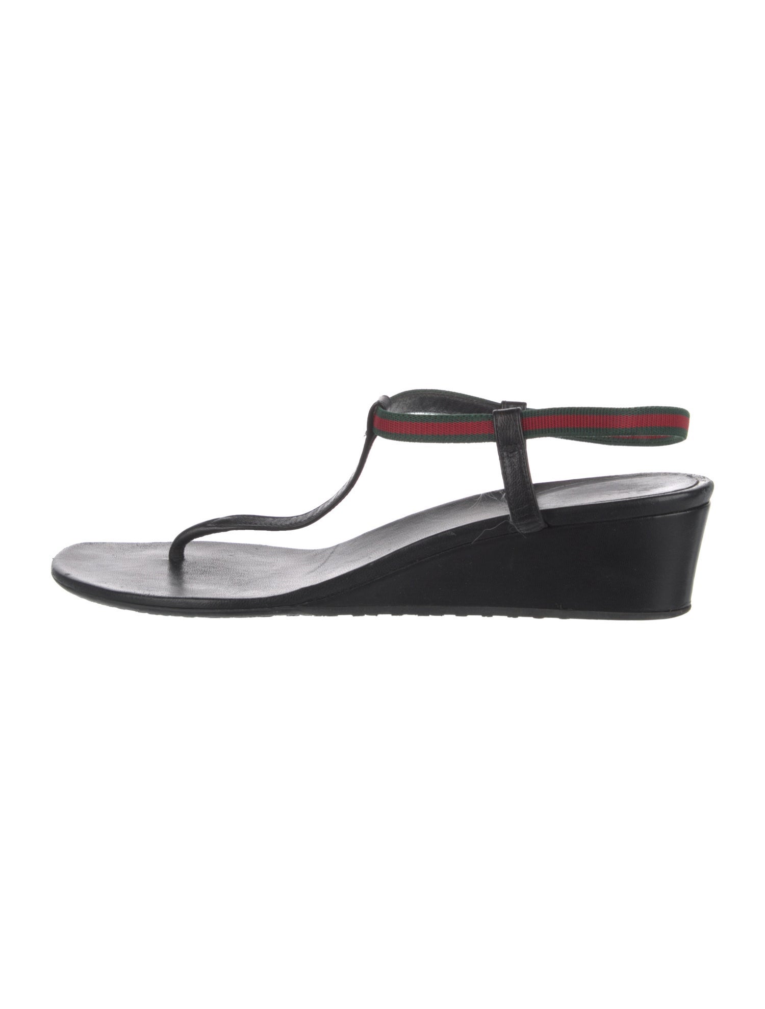 Gucci Web Accent Leather T-Strap Sandals