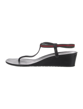 Gucci Web Accent Leather T-Strap Sandals