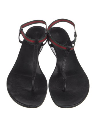 Gucci Web Accent Leather T-Strap Sandals