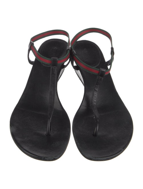 Gucci Web Accent Leather T-Strap Sandals
