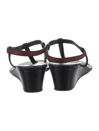Gucci Web Accent Leather T-Strap Sandals