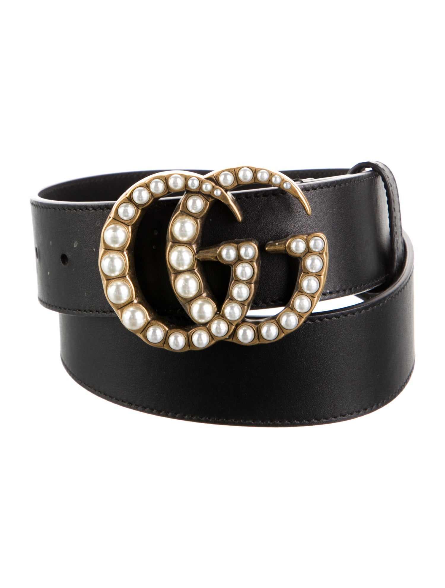 Gucci Faux Pearl Accents Leather Belt