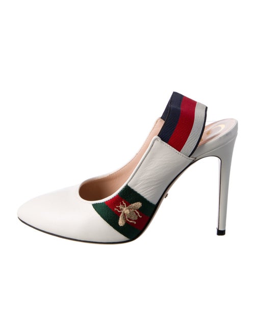 Gucci Web Accent Leather Slingback Pumps