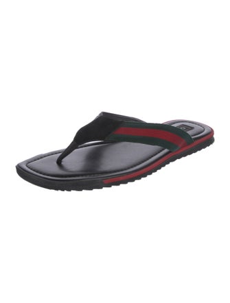Gucci Sylvie Web Accent Leather Flip Flops