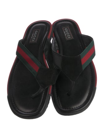 Gucci Sylvie Web Accent Leather Flip Flops