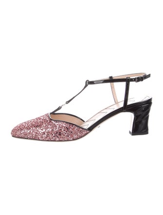 Gucci Double G Logo Glitter T-Strap Pumps
