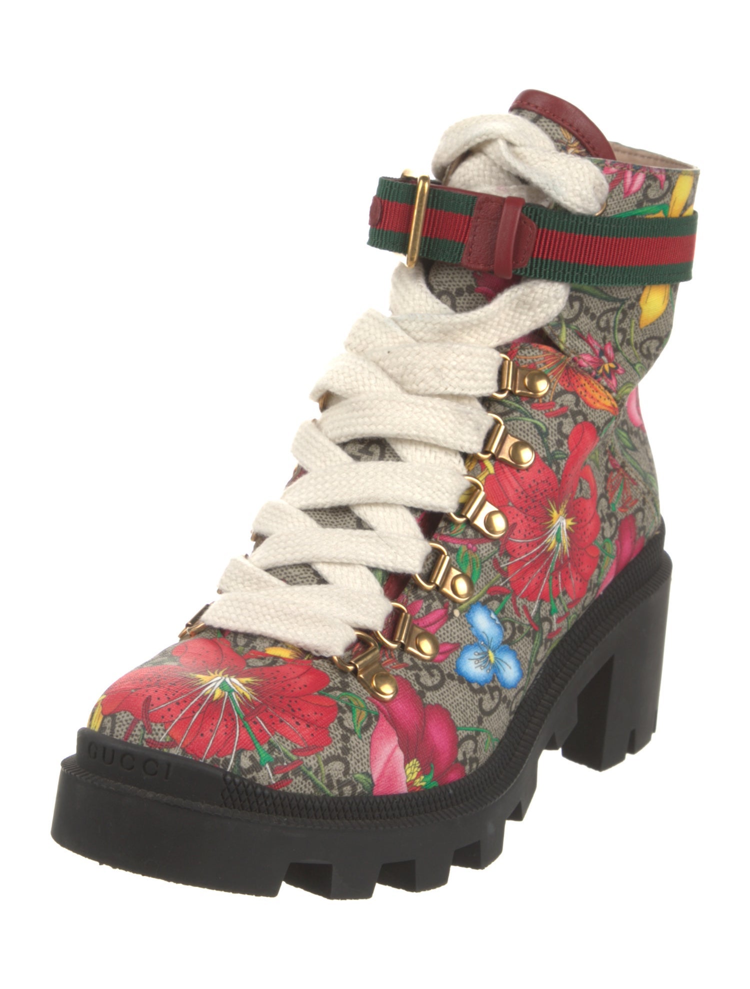 Gucci Flora Print Combat Boots