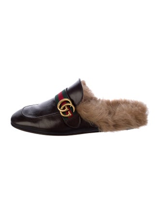 Gucci Web Accent Leather Slippers