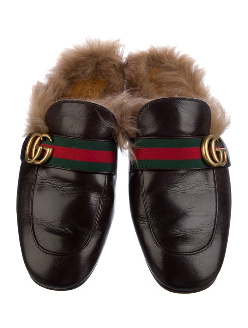 Gucci Web Accent Leather Slippers