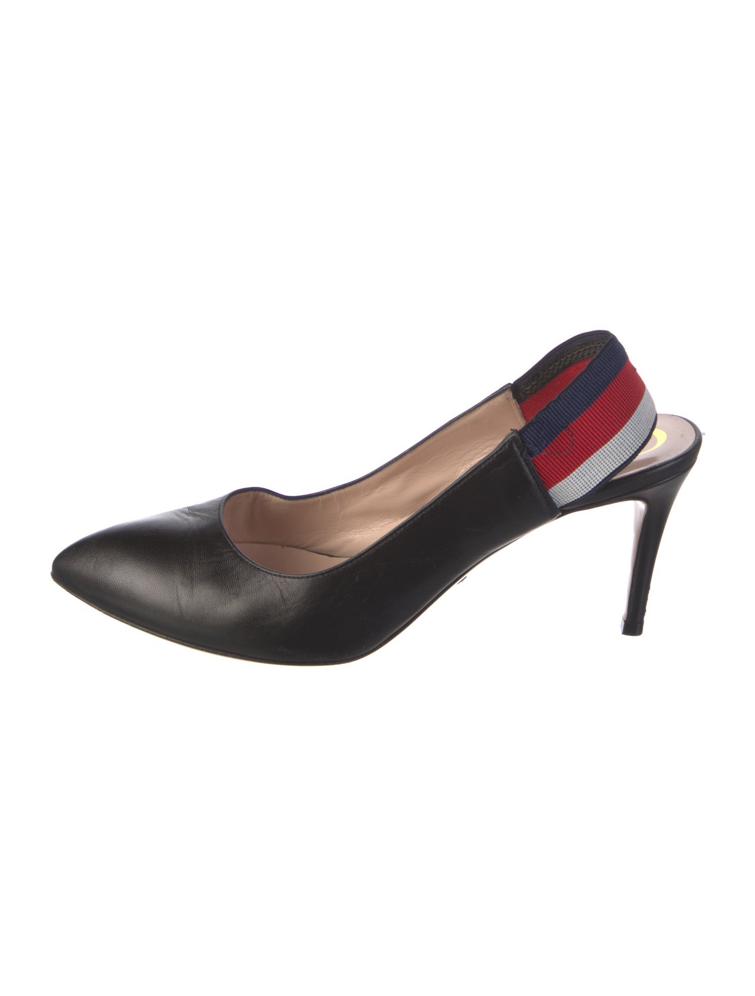 Gucci Sylvie Web Accent Leather Slingback Pumps