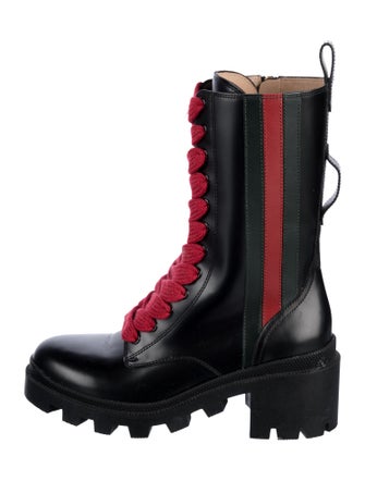 Gucci Web Accent Leather Combat Boots