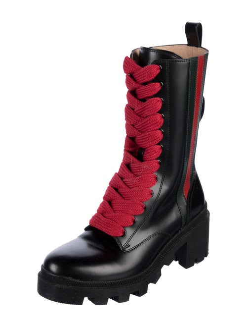 Gucci Web Accent Leather Combat Boots