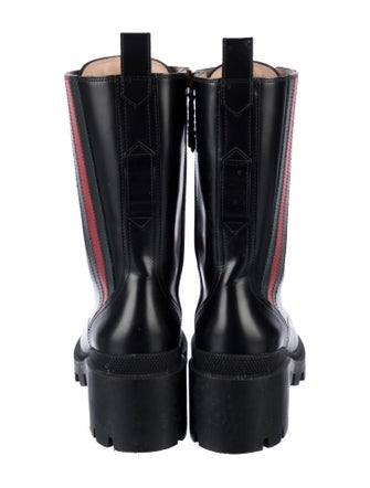Gucci Web Accent Leather Combat Boots