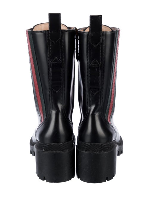 Gucci Web Accent Leather Combat Boots