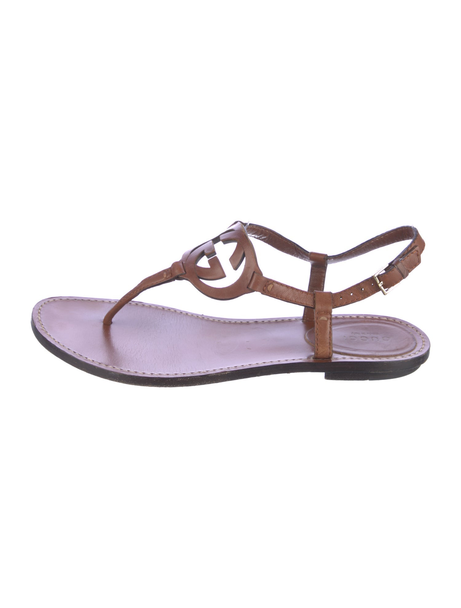 Gucci Interlocking G Logo Leather T-Strap Sandals