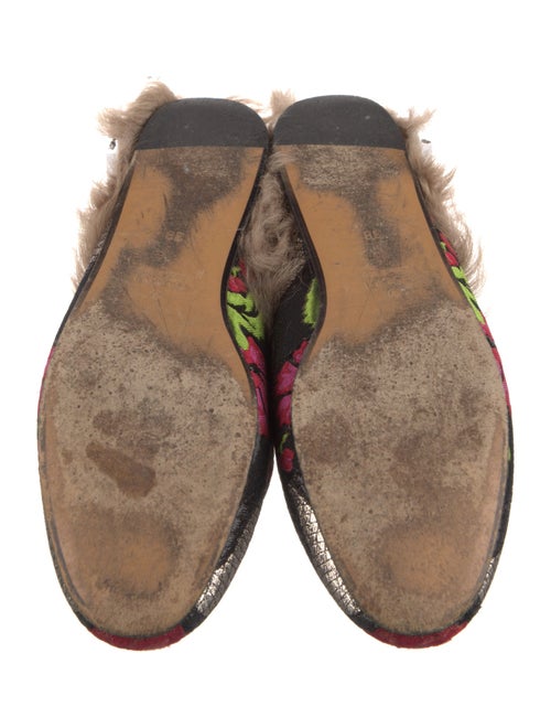 Gucci Floral Print Fur Trim Mules