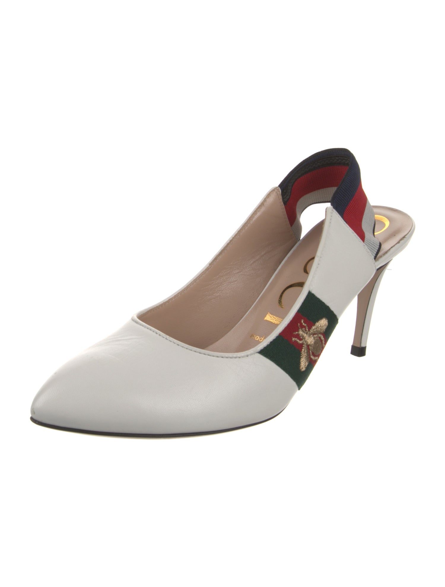 Gucci Web Accent Leather Slingback Pumps