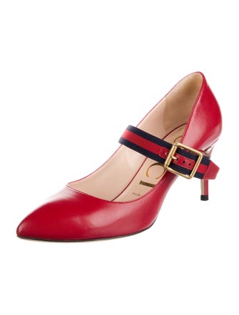 Gucci Sylvie Web Accent Leather Pumps