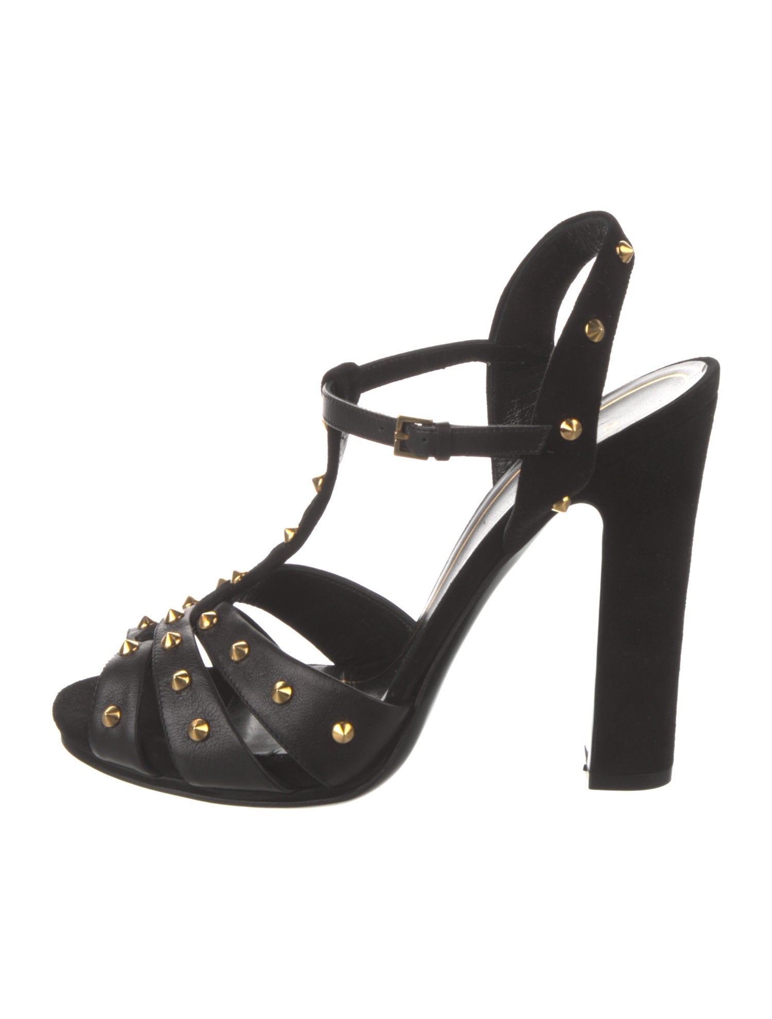 Gucci Suede Studded Accents T-Strap Sandals