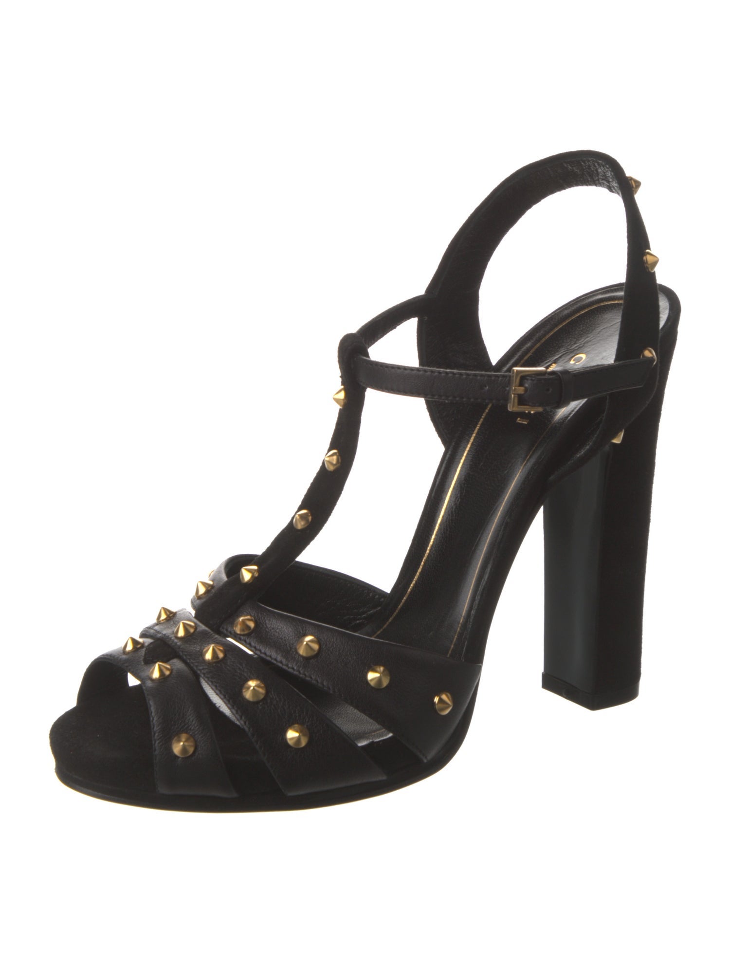 Gucci Suede Studded Accents T-Strap Sandals