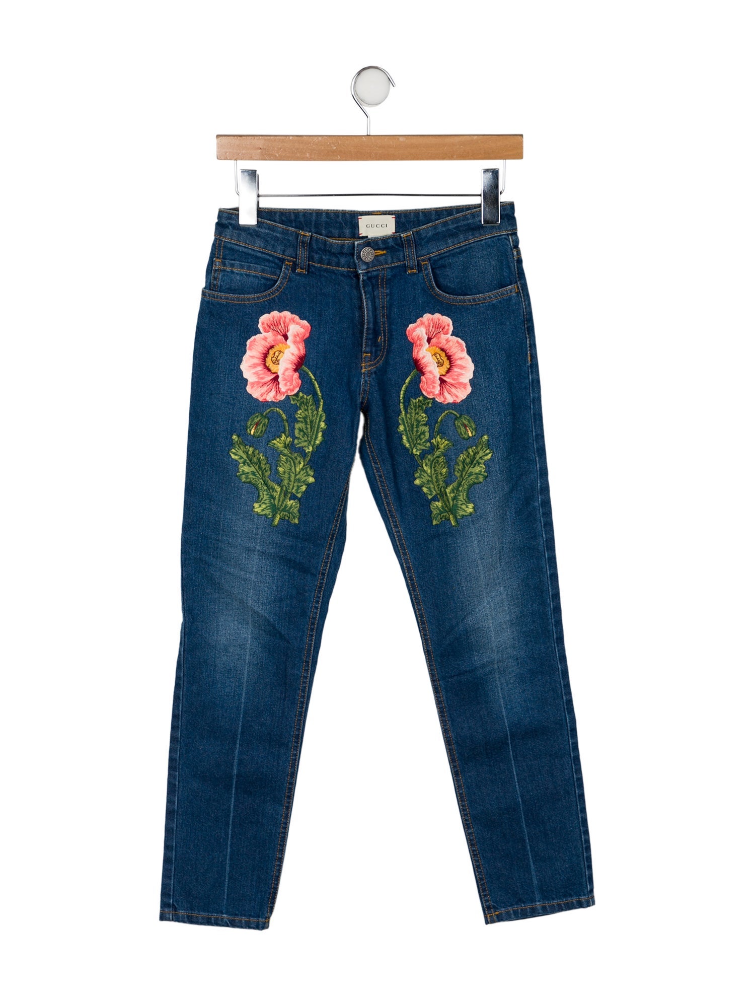 Gucci Girls' Floral Embroidered jeans