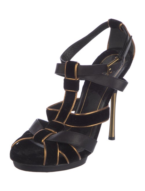 Gucci Velvet Leather Trim Embellishment Gladiator Sandals