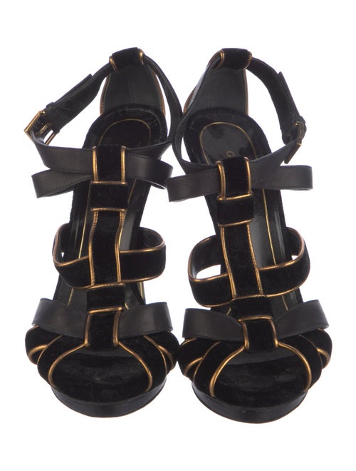 Gucci Velvet Leather Trim Embellishment Gladiator Sandals