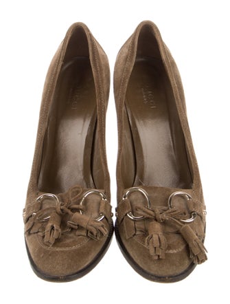 Gucci Horsebit Accent Suede Pumps