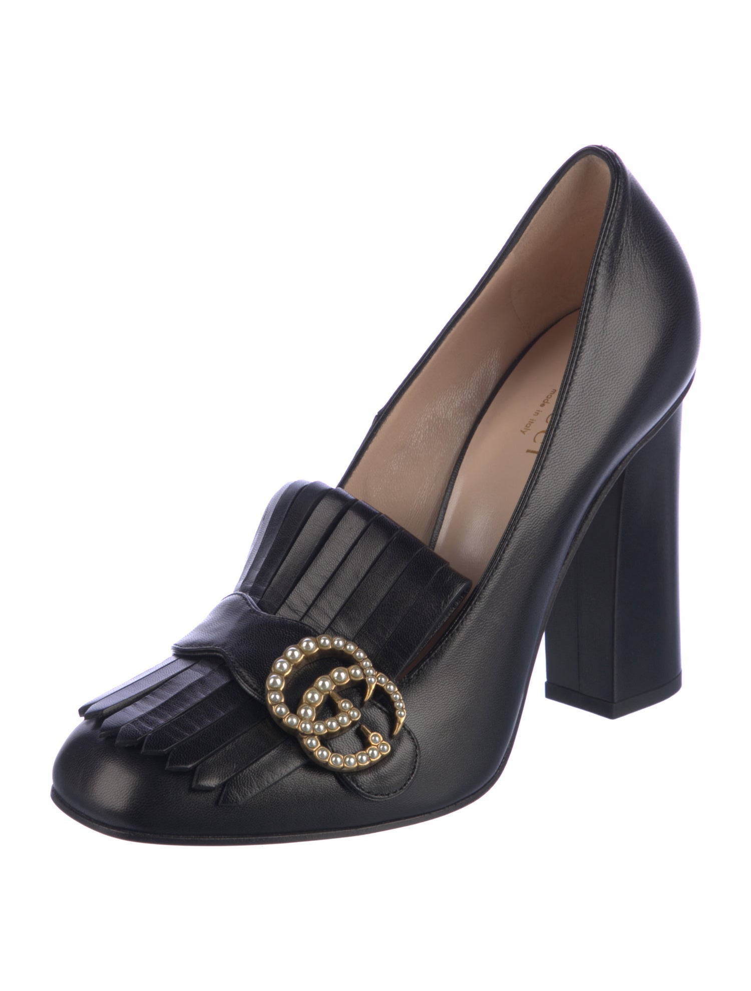 Gucci Faux Pearl Accents Leather Pumps