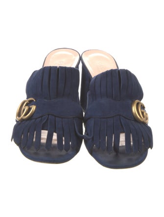 Gucci Double G Logo Suede Slides