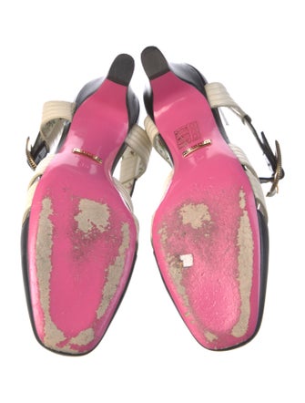 Gucci Faux Pearl Accents Leather Slingback Pumps