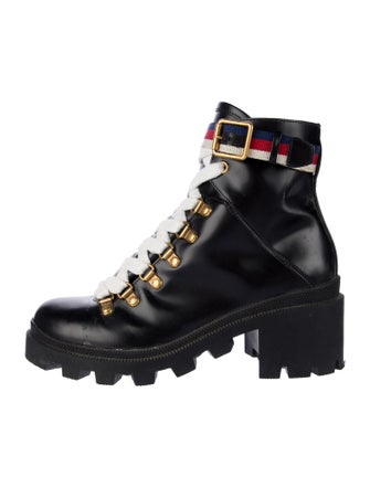 Gucci Sylvie Web Accent Leather Combat Boots