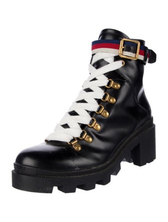 Gucci Sylvie Web Accent Leather Combat Boots
