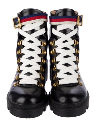 Gucci Sylvie Web Accent Leather Combat Boots